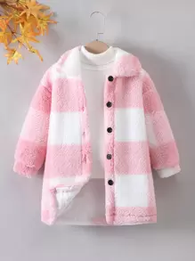 少女水牛格紋下垂肩泰迪外套,不含毛衣