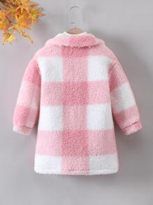 少女水牛格紋下垂肩泰迪外套,不含毛衣