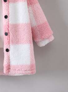 少女水牛格紋下垂肩泰迪外套,不含毛衣