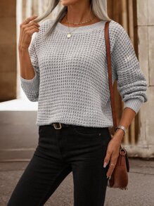 Criss Cross Back Drop Shoulder Jumper - Grey - View 3