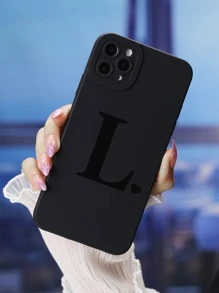 Heart & Letter Graphic Phone Case Compatible With iPhone 15/15Pro/15Plus/15Promax - Black - View 2