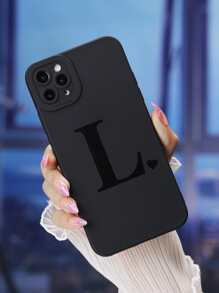 Heart & Letter Graphic Phone Case Compatible With iPhone 15/15Pro/15Plus/15Promax - Black - View 3