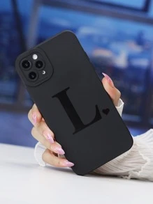 Heart & Letter Graphic Phone Case Compatible With iPhone 15/15Pro/15Plus/15Promax - Black - View 4