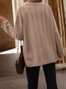 SHEIN LUNE Cárdigan con doble bolsillo de hombros caídos - Caqui - Ver 2