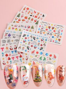 FULL BEAUTY 12入組聖誕卡通圖案美甲水貼花
