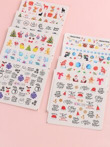 FULL BEAUTY 12入組聖誕卡通圖案美甲水貼花