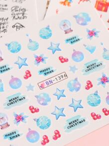 FULL BEAUTY 12入組聖誕卡通圖案美甲水貼花