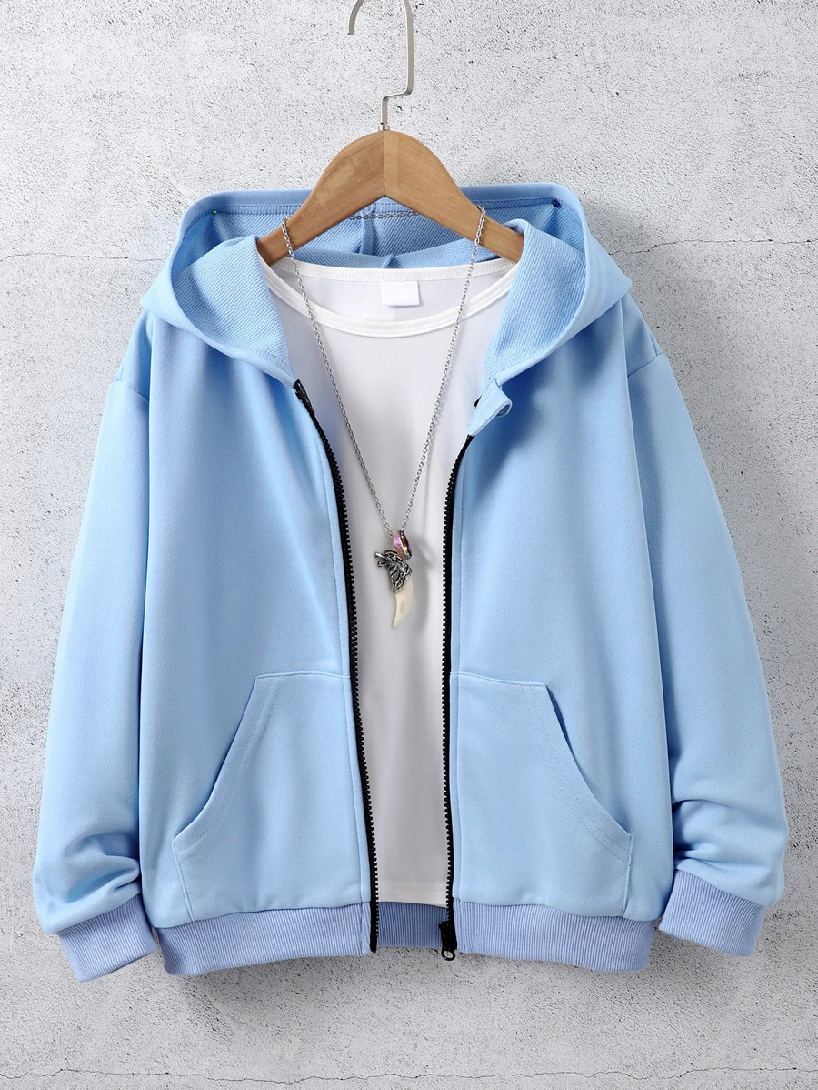 Tween Boy Zip Up Drop Shoulder Sweatshirt Without Tee - Blue - View 1