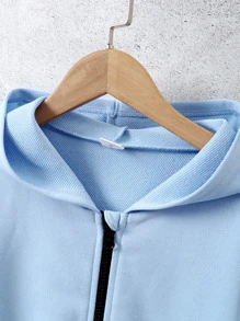 Tween Boy Zip Up Drop Shoulder Sweatshirt Without Tee - Blue - View 5