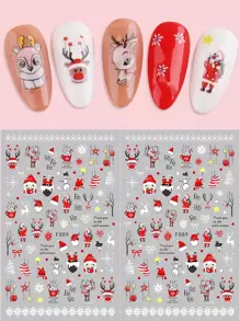 FULL BEAUTY Navidad 2 hojas de pegatinas de arte de uñas con patrón de Papá Noel, Pegatinas de uñas DIY - Rojo y blanco - Ver 1