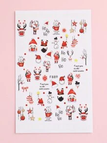 FULL BEAUTY Navidad 2 hojas de pegatinas de arte de uñas con patrón de Papá Noel, Pegatinas de uñas DIY - Rojo y blanco - Ver 2