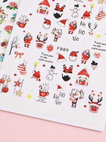 FULL BEAUTY Navidad 2 hojas de pegatinas de arte de uñas con patrón de Papá Noel, Pegatinas de uñas DIY - Rojo y blanco - Ver 3