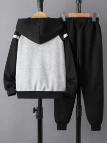 Boys Letter Graphic Colourblock Raglan Sleeve Hoodie & Joggers - Multicolor - View 2