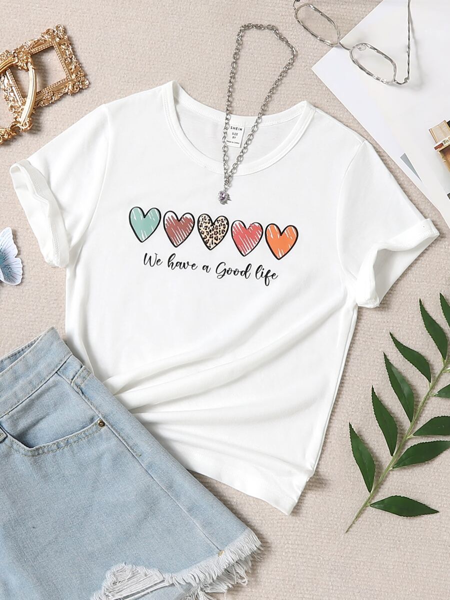 Girls Heart & Slogan Graphic Tee - White - View 1