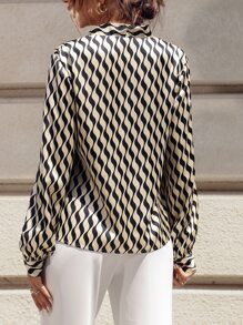 SHEIN LUNE Áo sơ mi nữ Thắt nơ trước Tất cả trên in Giải trí - Màu be - Xem 2