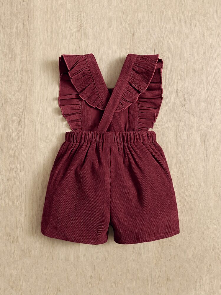 SHEIN Macacão De Bebê Para Menina Com Decote Quadrado Com Babados E Costas Cruzadas - Vinho - Visão 2