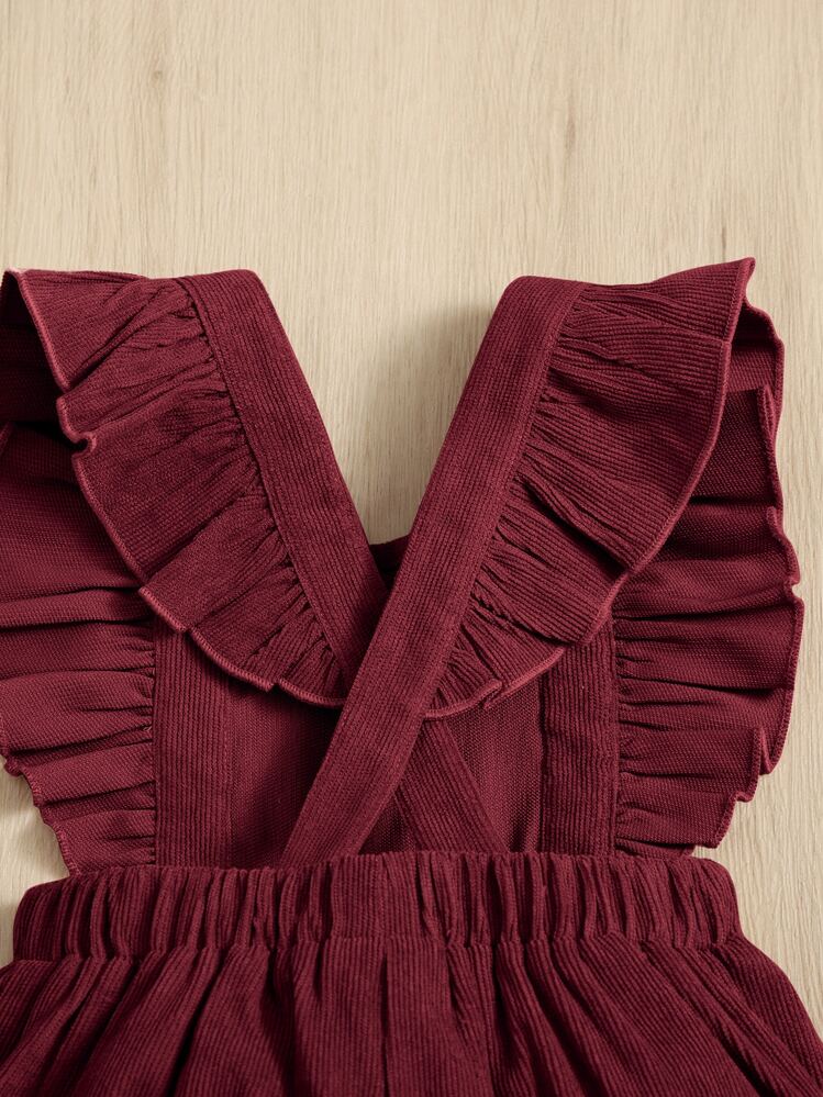 SHEIN Macacão De Bebê Para Menina Com Decote Quadrado Com Babados E Costas Cruzadas - Vinho - Visão 3