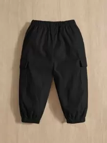 SHEIN Baby Boy Solid Flap Pocket Cargo Trousers - Black - View 2