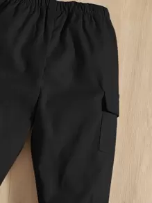 SHEIN Baby Boy Solid Flap Pocket Cargo Trousers - Black - View 3