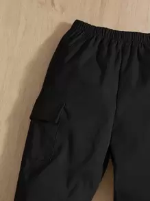 SHEIN Baby Boy Solid Flap Pocket Cargo Trousers - Black - View 4