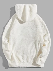 Manfinity Men Letter Embroidery Kangaroo Pocket Drawstring Teddy Hoodie - White - View 2