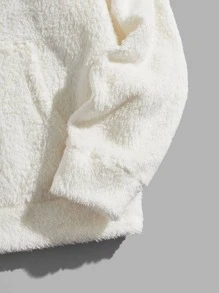 Manfinity Men Letter Embroidery Kangaroo Pocket Drawstring Teddy Hoodie - White - View 3