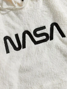 Manfinity Men Letter Embroidery Kangaroo Pocket Drawstring Teddy Hoodie - White - View 5