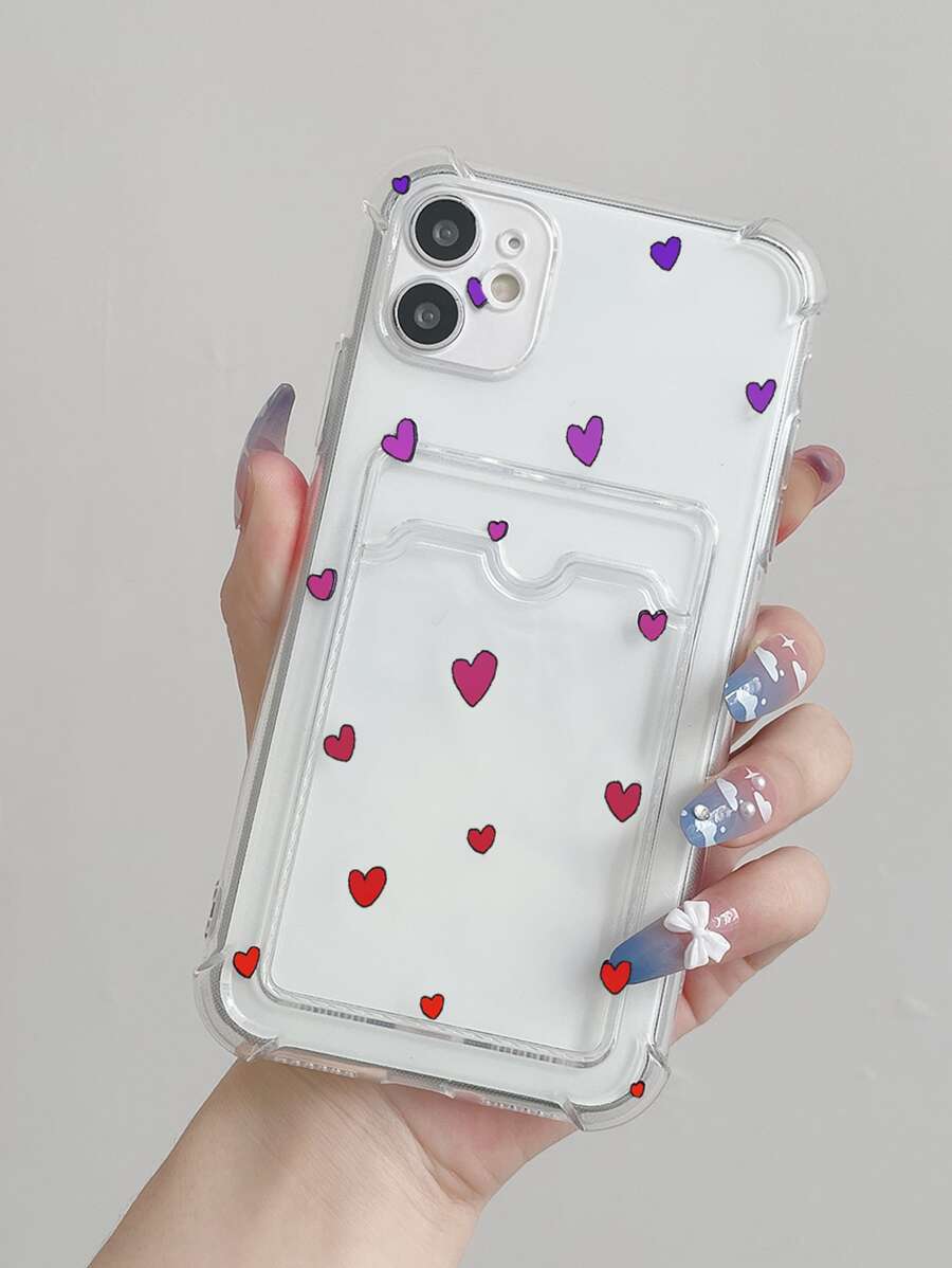 心形图案透明手机壳,带卡槽,国际版,非国内版 - 無色 - 查看 1