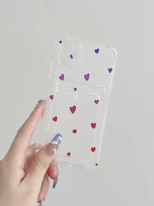 心形图案透明手机壳，带卡槽，国际版，非国内版 - 無色 - 查看 2