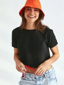 SHE(IN) BRASIL Solid Crop Top - Black - View 3