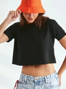 SHE(IN) BRASIL Solid Crop Top - Black - View 6
