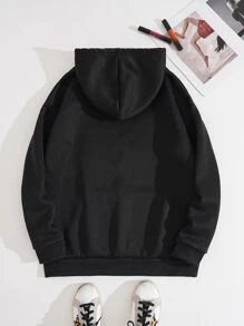 Áo hoodie có khóa kéo in hoa, áo dài tay - màu đen - Xem 2