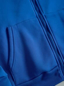 SHEIN EZwear Letter Graphic Zip Up Thermal Lined Drawstring Hoodie - Royal Blue - View 7