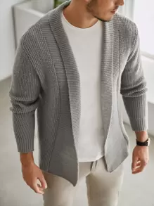 Manfinity Homme Men Solid Ribbed Knit Duster Cardigan - Grey - View 1