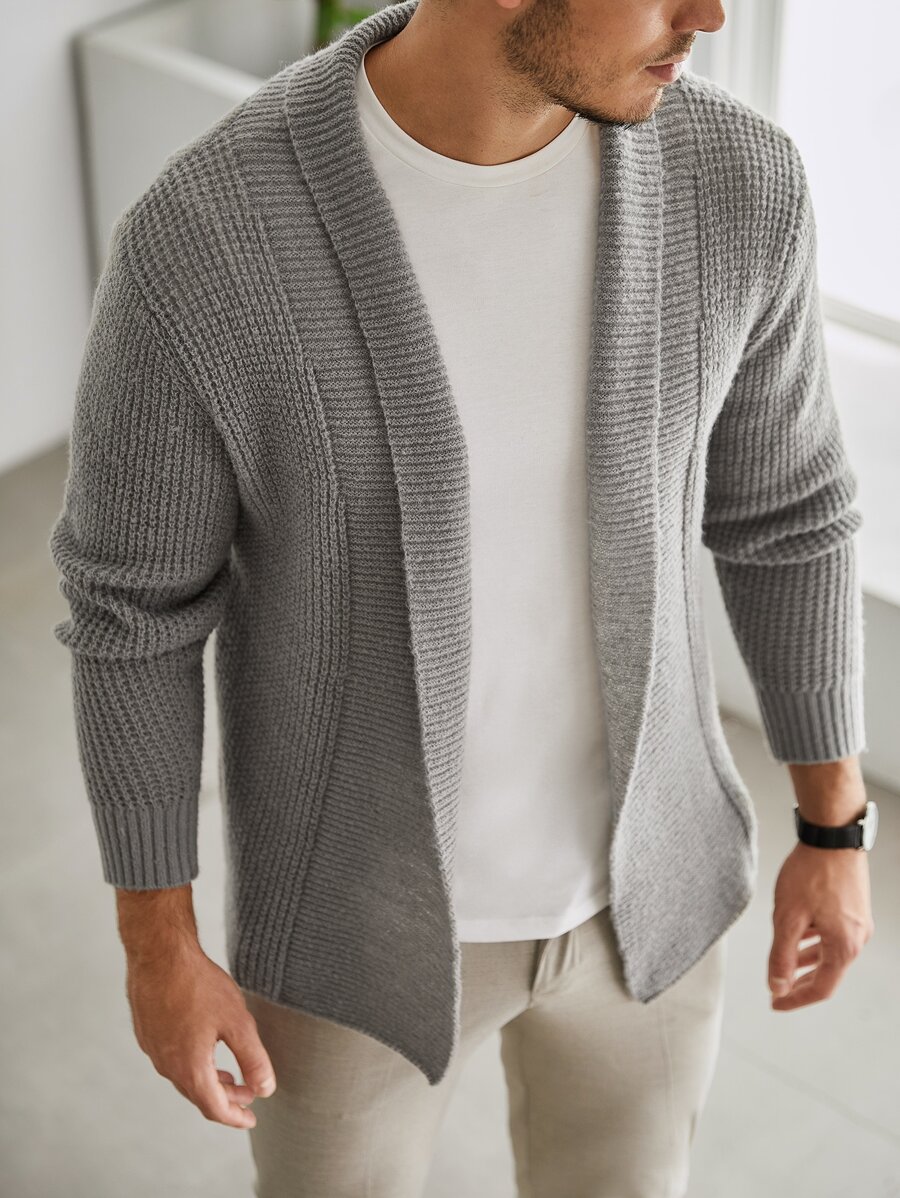 Manfinity Homme Men Solid Ribbed Knit Duster Cardigan - Grey - View 1