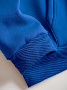 SHEIN EZwear Letter Graphic Zip Up Thermal Lined Drawstring Hoodie - Royal Blue - View 4