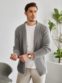 Manfinity Homme Men Solid Ribbed Knit Duster Cardigan - Grey - View 4