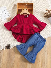嬰兒荷葉邊荷葉袖襯衫和喇叭褲 - 彩色 - 查看 1