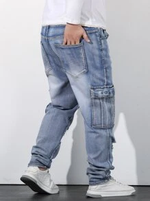 Manfinity Hombres Jeans cargo desgarro con bolsillo lateral con solapa - Lavado ligero - Ver 6