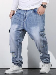 Manfinity Hombres Jeans cargo desgarro con bolsillo lateral con solapa - Lavado ligero - Ver 8