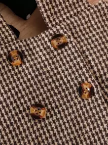 SHEIN Baby Girl Puff Sleeve Bodysuit & Houndstooth Print Suspender Skirt - Multicolor - View 4