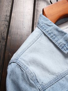 Manfinity Homme Men Cotton Flap Pocket Washed Denim Shirt Without Tee - Light Wash - View 4