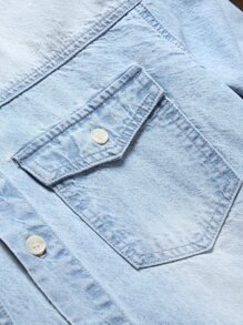 Manfinity Homme Men Cotton Flap Pocket Washed Denim Shirt Without Tee - Light Wash - View 7