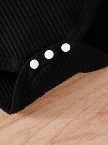 SHEIN Baby Girl Puff Sleeve Bodysuit & Houndstooth Print Suspender Skirt - Multicolor - View 8