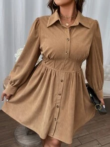 Flirla 加灯笼袖衬衫裙，适合冬季灯芯绒女装