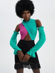 Oaklynn Rose Đầm Cắt ra viền lá sen Pha lê kim cương Xù Viên lá sen Dây kéo Khối Màu Buổi tiệc - Nhiều màu - Xem 6