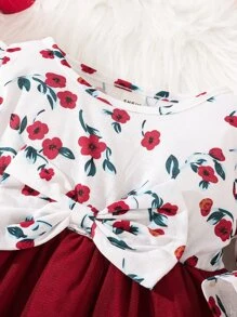 Bebé Vestido con estampado floral con lazo delantero ribete con fruncido - Rojo y blanco - Ver 3