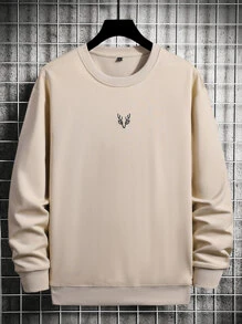 Manfinity Hombres Sudadera con bordado de cuello redondo - Albaricoque - Ver 1