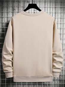 Manfinity Hombres Sudadera con bordado de cuello redondo - Albaricoque - Ver 2