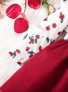 Bebé Vestido con estampado floral con lazo delantero ribete con fruncido - Rojo y blanco - Ver 5